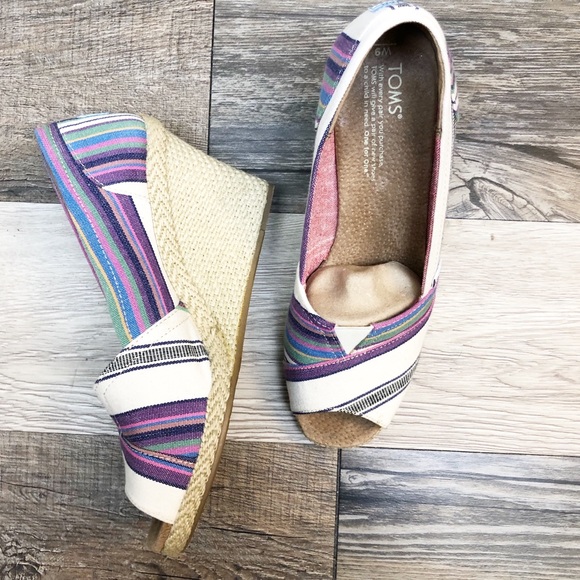 Toms Shoes - TOMS Colorful Striped Desert Peep Toe Wedges 9